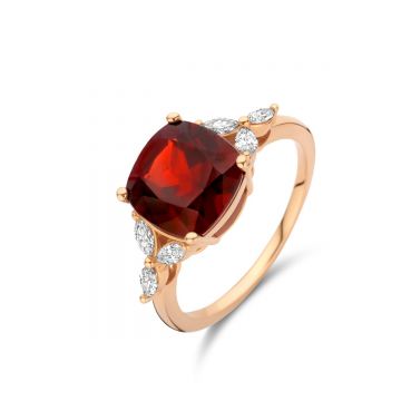 Juwelier Vanquaethem Ring - Goud 18 Karaat - Briljant & Granaat
