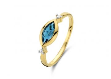 Juwelier Vanquaethem Ring - Goud 18 karaat - Briljant & London Blue Topaas