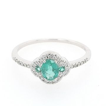 Juwelier Vanquaethem Ring - Goud 18 karaat - Briljant & Smaragd